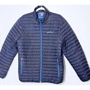 Eddie Bauer Goose Down Puffer Jacket Men’s Med Navy Blue Zip Pockets Insulated